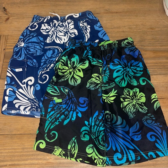 First Wave Boys Size 12 Swim Trunks Board Shorts 2PAIR Elastic Waist Drawstring - Picture 1 of 12